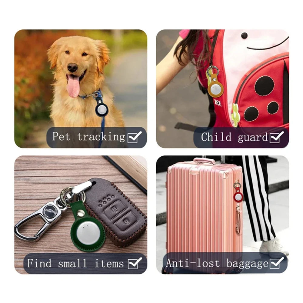 For Apple Airtags Case PU Leather Keychain Protective For Airtag Tracker Locator Device Anti-lost For Airtag Case Key Ring Cover