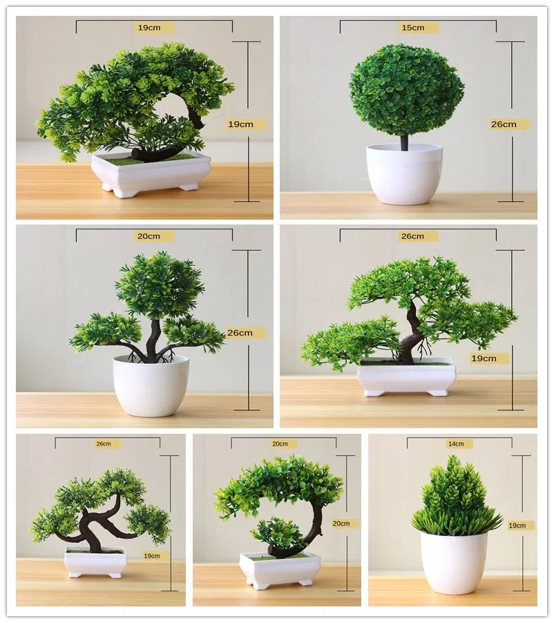 Artificial Plants Potted Bonsai Green Small Tree Plants Fake Flowers Potted Ornaments for Home Garden Decor Party Hotel Decor